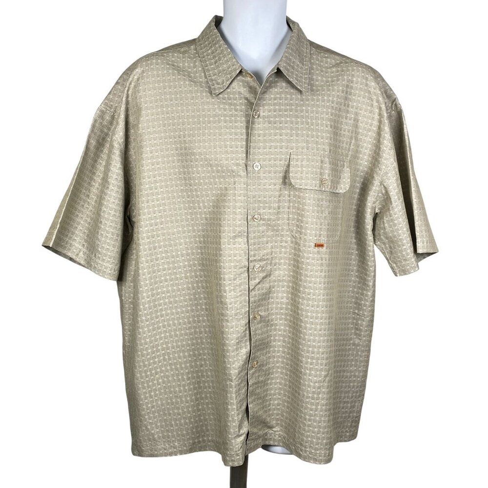 oobe Button Up Shirt Mens Size XL Casual Short Sleeve Check Khaki
